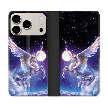Housse cuir portefeuille Pour Iphone 17 Pro Fantastique Licorne Céleste