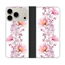 Housse cuir portefeuille Pour Iphone 17 Pro Fleur Eclosion