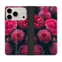 Housse cuir portefeuille Pour Iphone 17 Pro Fleur Pivoine