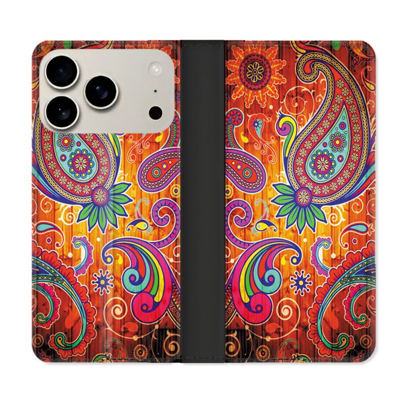 Housse cuir portefeuille Pour Iphone 17 Pro Fleur Psychedelic