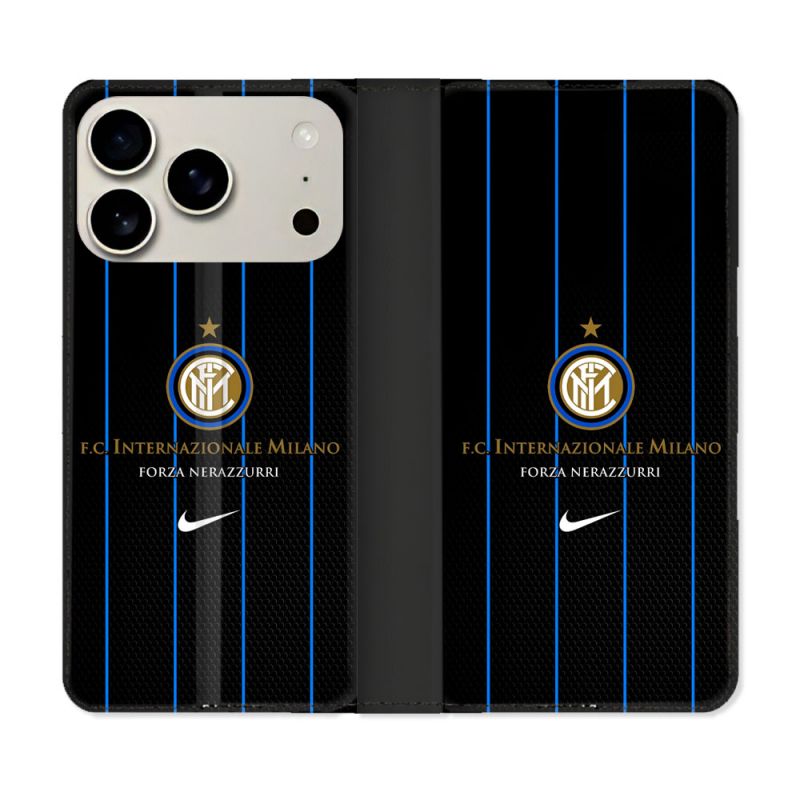 Housse cuir portefeuille Pour Iphone 17 Pro Foot Inter Milan