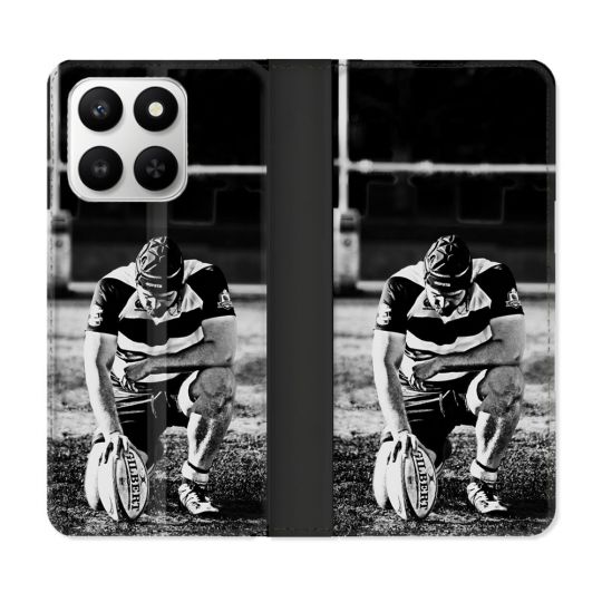 Housse cuir portefeuille Pour Honor 400 smart 5G Sport Rugby Noir Blanc