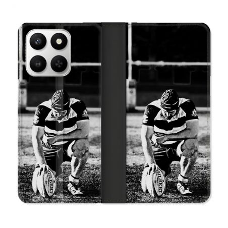 Housse cuir portefeuille Pour Honor 400 smart 5G Sport Rugby Noir Blanc