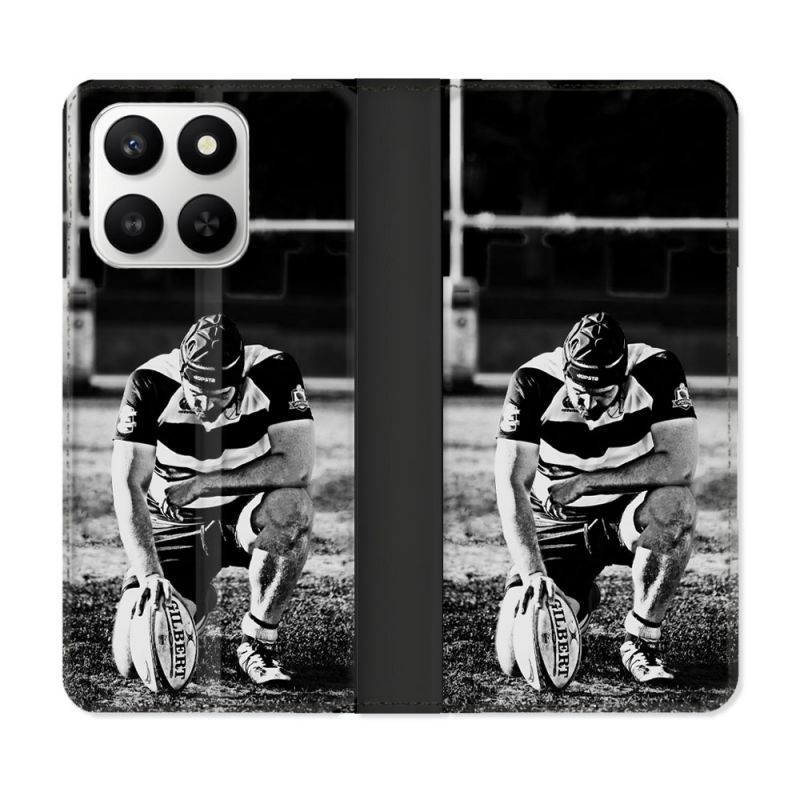 Housse cuir portefeuille Pour Honor 400 smart 5G Sport Rugby Noir Blanc