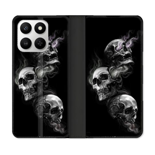 Housse cuir portefeuille Pour Honor 400 smart 5G Tete de Mort Triple