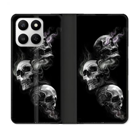 Housse cuir portefeuille Pour Honor 400 smart 5G Tete de Mort Triple