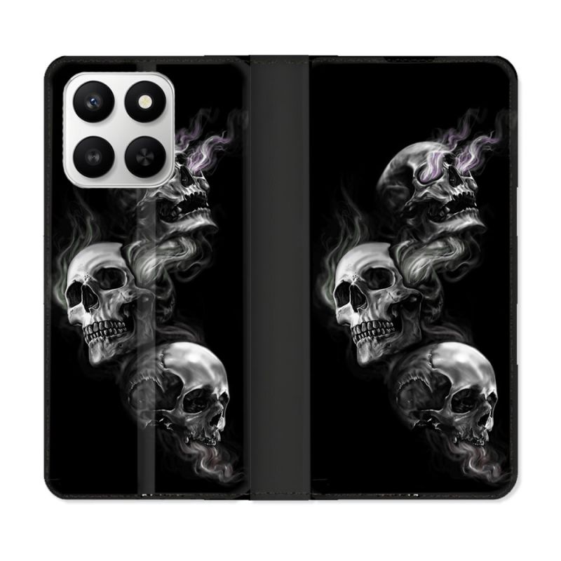 Housse cuir portefeuille Pour Honor 400 smart 5G Tete de Mort Triple
