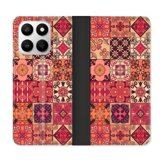 Housse cuir portefeuille Pour Honor 400 smart 5G Texture Carreau Ciment Rouge