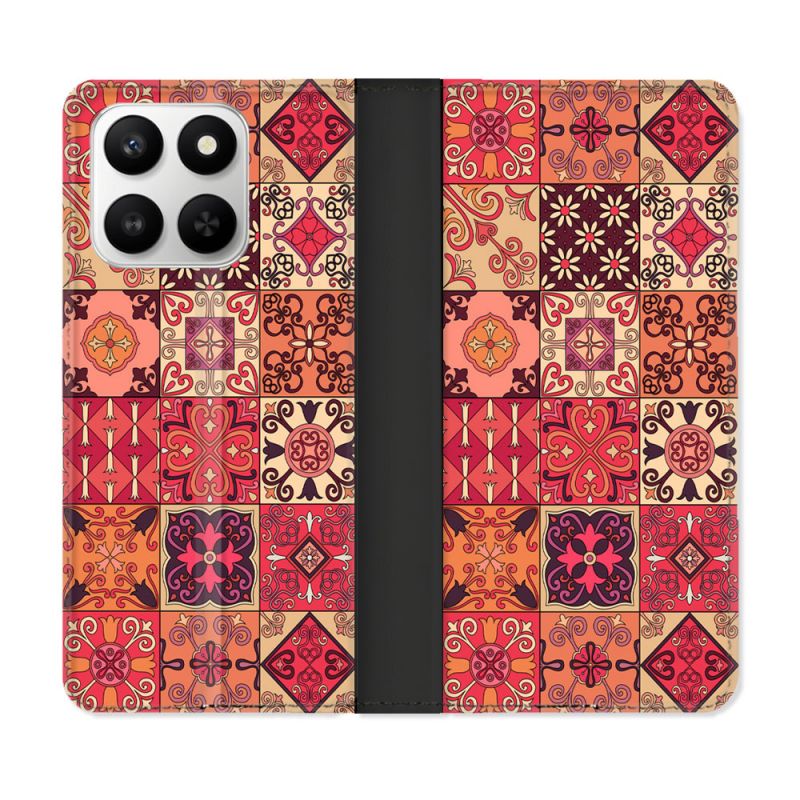 Housse cuir portefeuille Pour Honor 400 smart 5G Texture Carreau Ciment Rouge