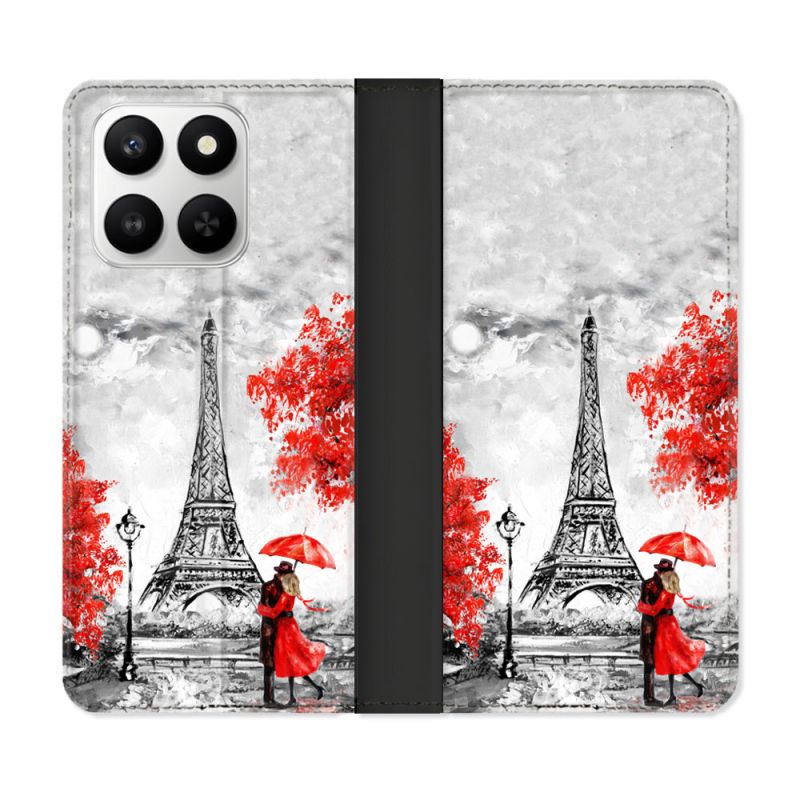 Housse cuir portefeuille Pour Honor 400 smart 5G Voyage France Paris Rouge