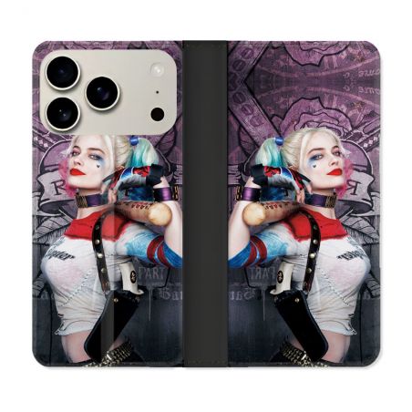 Housse cuir portefeuille Pour Iphone 17 Pro Harley Quinn Batte