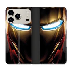 Housse cuir portefeuille Pour Iphone 17 Pro Iron Man Casque