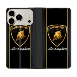 Housse cuir portefeuille Pour Iphone 17 Pro Lamborghini Carbone