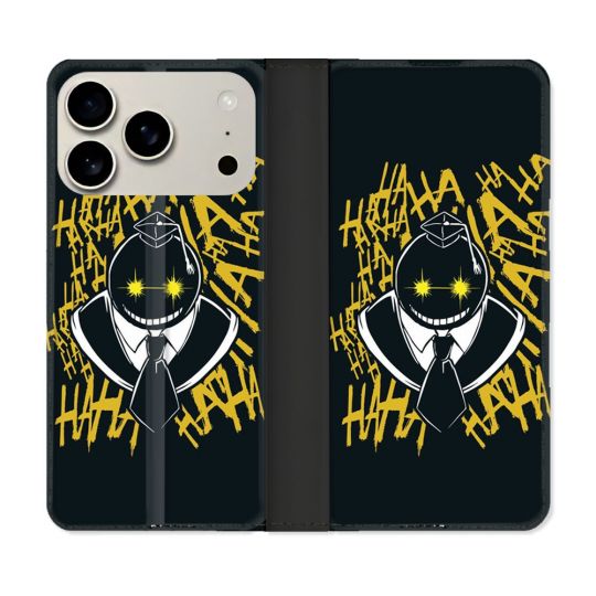 Housse cuir portefeuille Pour Iphone 17 Pro Manga Assassination Classroom Kuro Noir