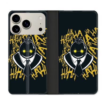 Housse cuir portefeuille Pour Iphone 17 Pro Manga Assassination Classroom Kuro Noir