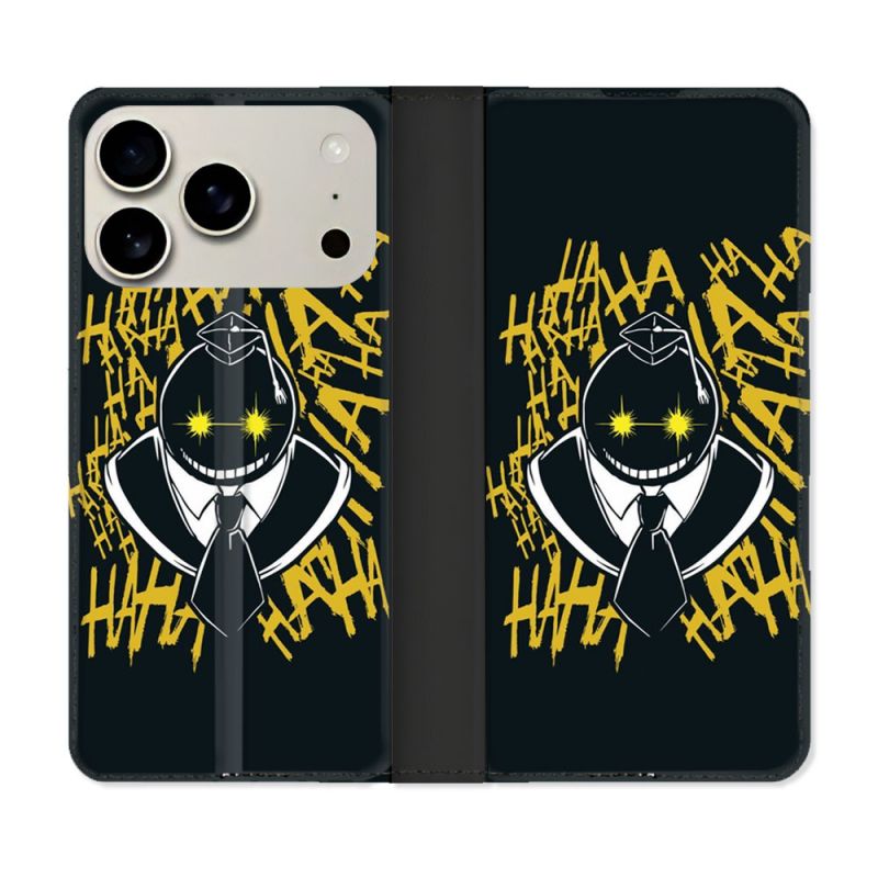 Housse cuir portefeuille Pour Iphone 17 Pro Manga Assassination Classroom Kuro Noir