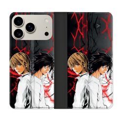 Housse cuir portefeuille Pour Iphone 17 Pro Manga Death Note Duo