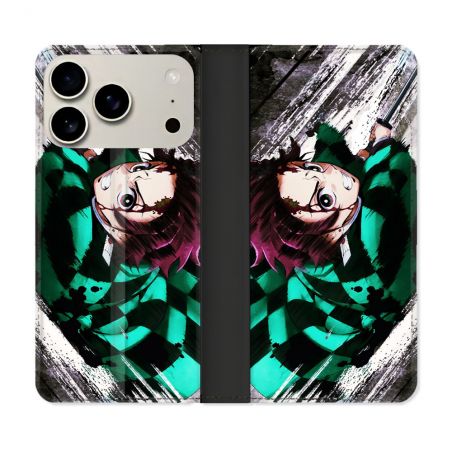 Housse cuir portefeuille Pour Iphone 17 Pro Manga Demon Slayer Tanjiro