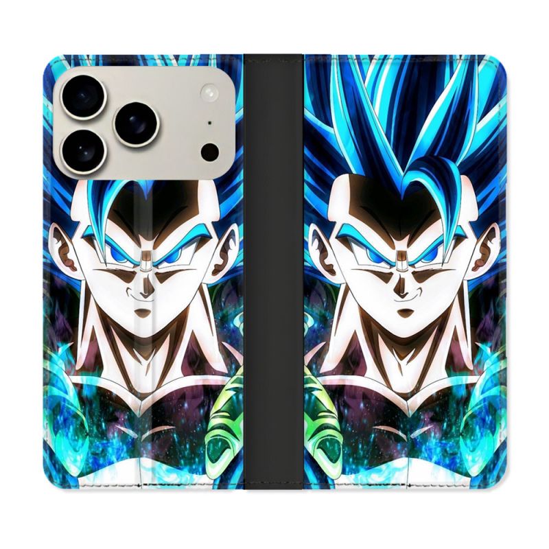Housse cuir portefeuille Pour Iphone 17 Pro Manga Dragon Ball Gogeta Visage