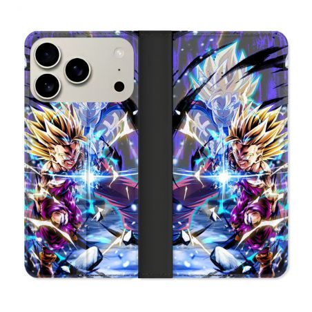 Housse cuir portefeuille Pour Iphone 17 Pro Manga Dragon Ball Sangohan Duo