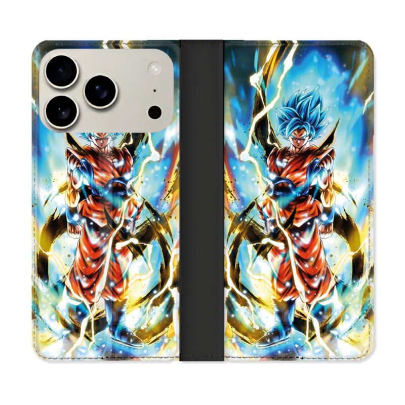 Housse cuir portefeuille Pour Iphone 17 Pro Manga Dragon Ball Sangoku Blanc