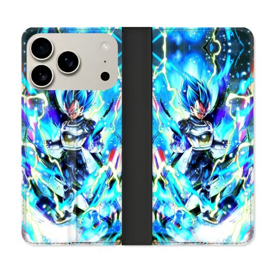 Housse cuir portefeuille Pour Iphone 17 Pro Manga Dragon Ball Vegeta Bleu