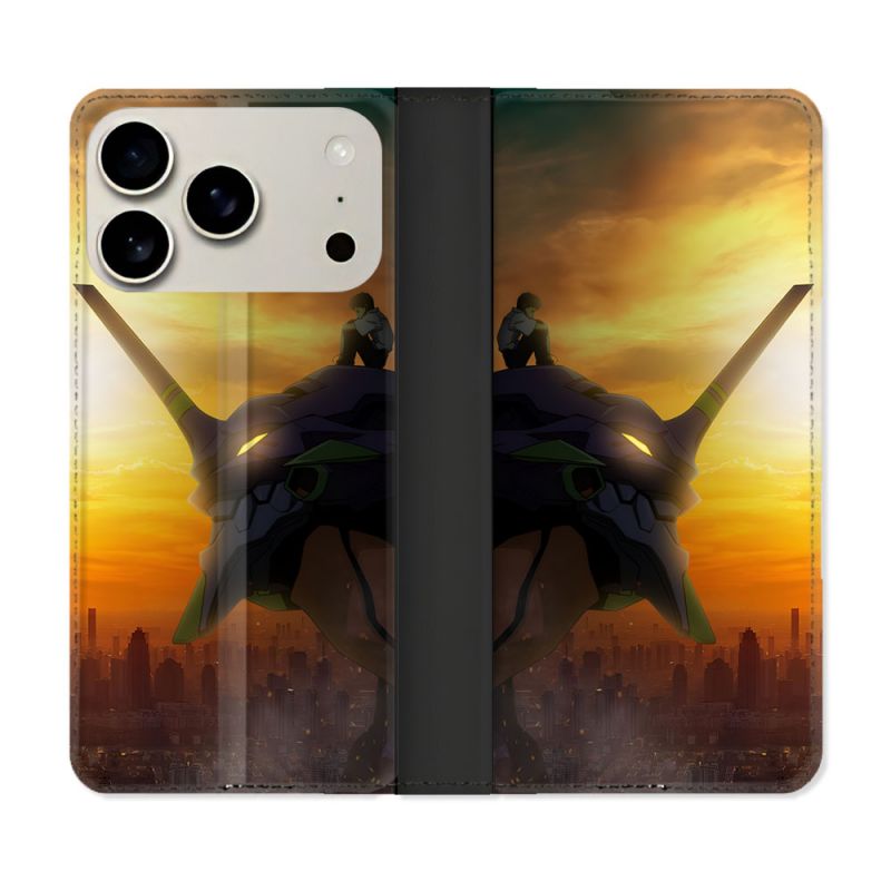 Housse cuir portefeuille Pour Iphone 17 Pro Manga Evangelion