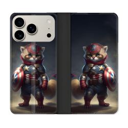 Housse cuir portefeuille Pour Iphone 17 Pro Max Animal Chat America