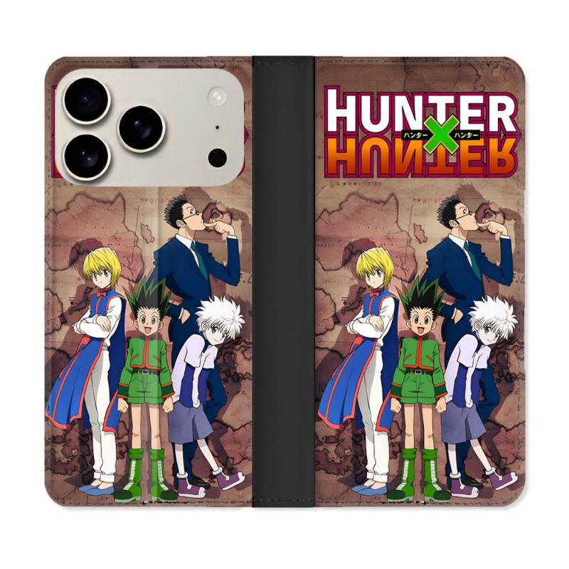 Housse cuir portefeuille Pour Iphone 17 Pro Manga Hunter X Hunter Vintage