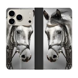 Housse cuir portefeuille Pour Iphone 17 Pro Max Animal Cheval Blanc