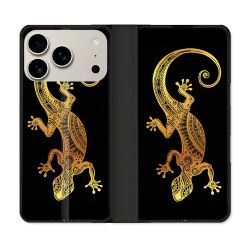Housse cuir portefeuille Pour Iphone 17 Pro Max Animal Lezard Noir