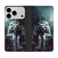Housse cuir portefeuille Pour Iphone 17 Pro Max Animal Lion Business