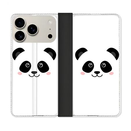Housse cuir portefeuille Pour Iphone 17 Pro Max Animal Panda Blanc