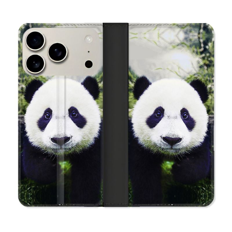Housse cuir portefeuille Pour Iphone 17 Pro Max Animal Panda Color