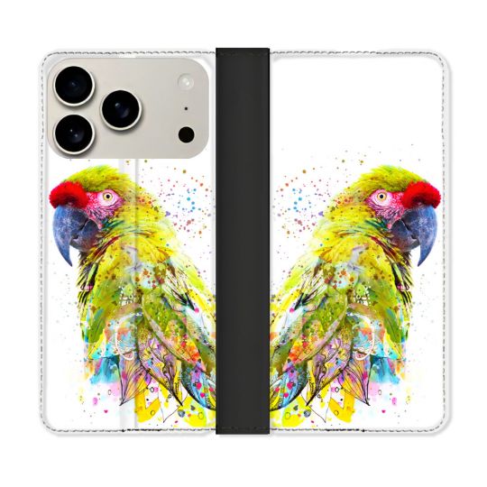 Housse cuir portefeuille Pour Iphone 17 Pro Max Animal Perroquet Jaune