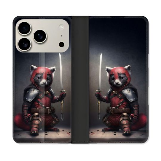 Housse cuir portefeuille Pour Iphone 17 Pro Max Animal Raton Samouraï
