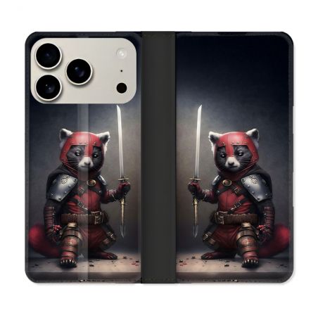 Housse cuir portefeuille Pour Iphone 17 Pro Max Animal Raton Samouraï