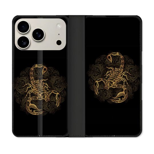 Housse cuir portefeuille Pour Iphone 17 Pro Max Animal Scorpion Fresque