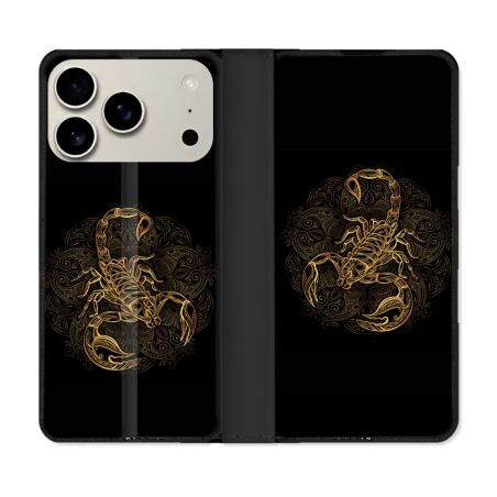 Housse cuir portefeuille Pour Iphone 17 Pro Max Animal Scorpion Fresque