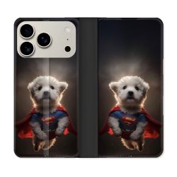 Housse cuir portefeuille Pour Iphone 17 Pro Max Animal Super Chien