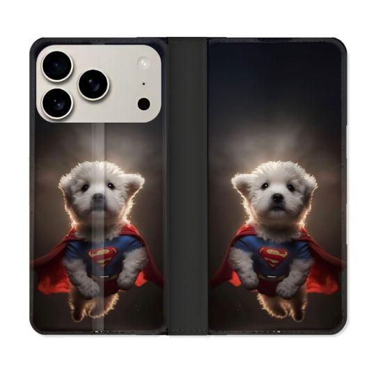 Housse cuir portefeuille Pour Iphone 17 Pro Max Animal Super Chien