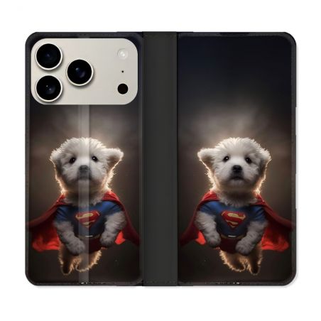 Housse cuir portefeuille Pour Iphone 17 Pro Max Animal Super Chien
