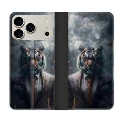 Housse cuir portefeuille Pour Iphone 17 Pro Max Animal Tigre Business