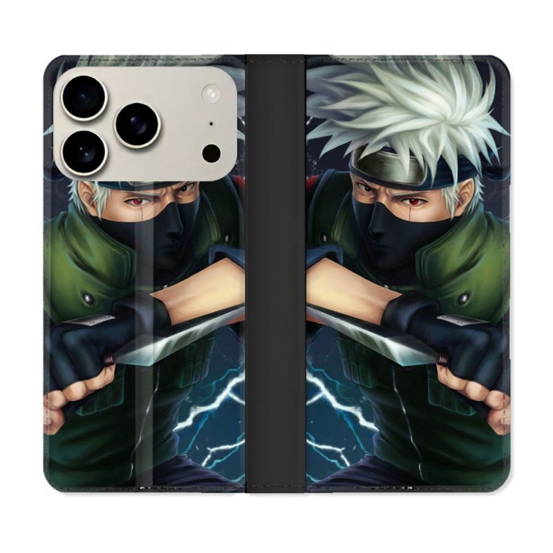 Housse cuir portefeuille Pour Iphone 17 Pro Manga Naruto Kakashi Dark