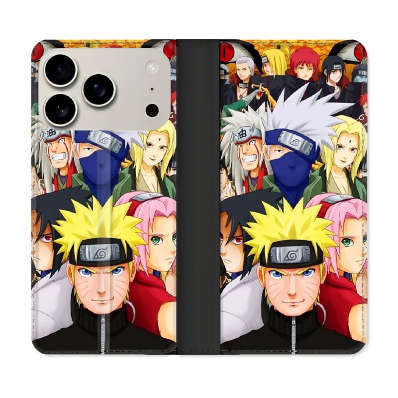 Housse cuir portefeuille Pour Iphone 17 Pro Manga Naruto Team