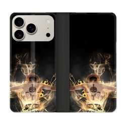 Housse cuir portefeuille Pour Iphone 17 Pro Manga One Piece Ace Noir
