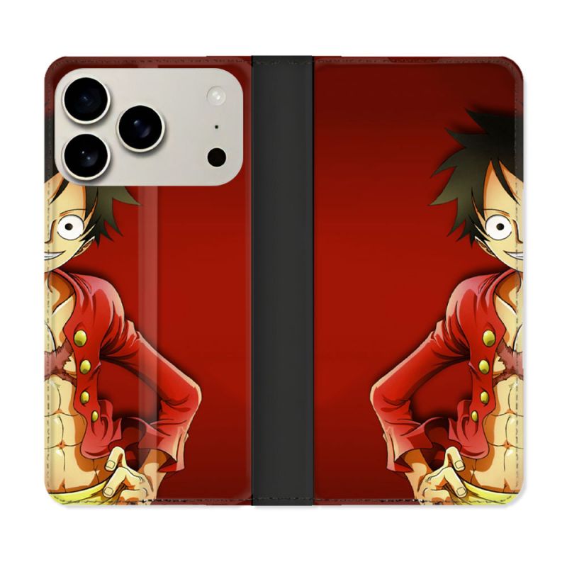 Housse cuir portefeuille Pour Iphone 17 Pro Manga One Piece Luffy