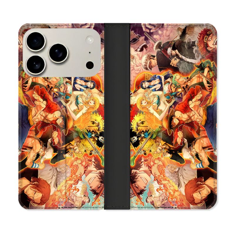 Housse cuir portefeuille Pour Iphone 17 Pro Manga One Piece Nakama