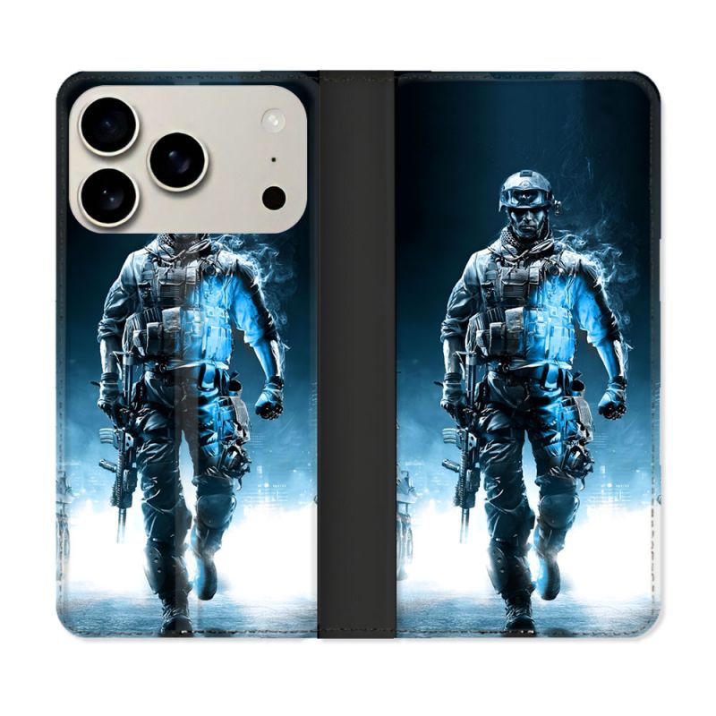 Housse cuir portefeuille Pour Iphone 17 Pro Max Call Of Duty Guerrier