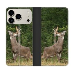 Housse cuir portefeuille Pour Iphone 17 Pro Max Chasse Cerf